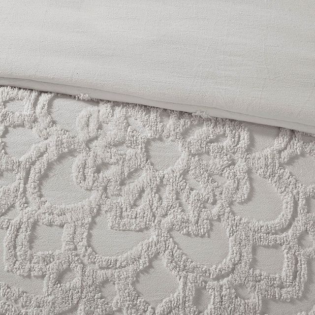 Olliix by Madison Park Grey King/California King Laetitia Tufted Cotton Chenille Medallion Duvet Cover Set-4