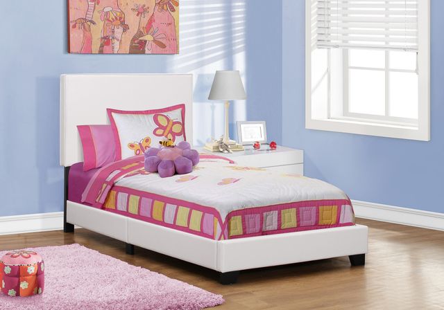 Monarch Specialties Inc. White Faux Leather Twin Bed-1