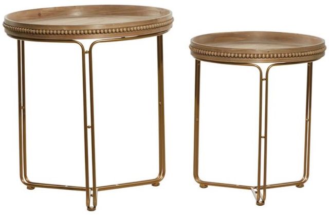 Deco Marche Brown Round Nesting Table with Gold Base-1