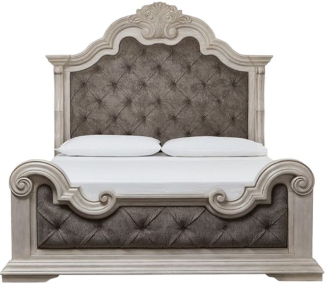 Signature Design by Ashley® Bruchandi Antique White/Gray California King Upholstered Panel Bed-1
