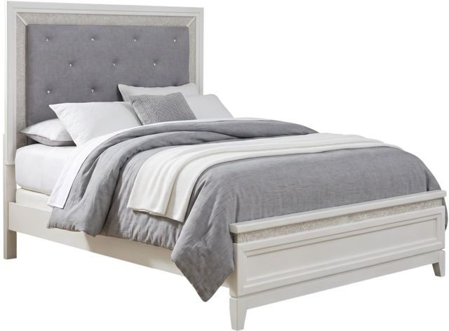 Liberty Furniture Reflections 4-Piece Gray/Pearl White/Rhinestone Queen Upholstered Bedroom Set-1