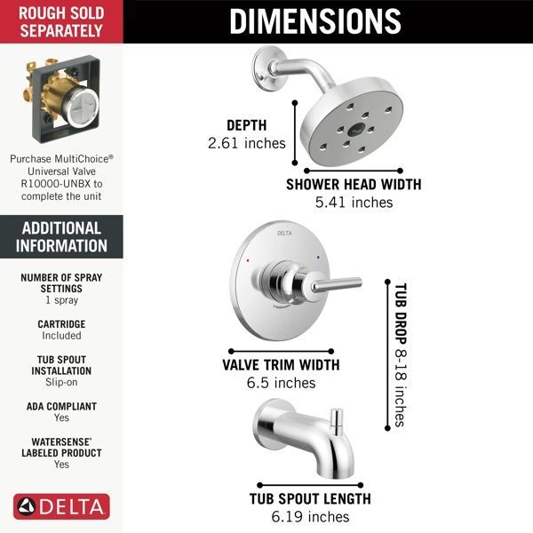 Delta Trinsic® Monitor® 14 Series Chrome H2Okinetic® Tub and Shower Trim-2