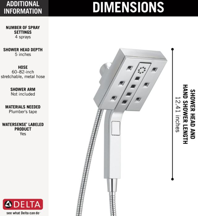 Delta Universal Showering Lumicoat® Chrome 1.75 GPM H2Okinetic® In2ition® 4-Setting Two-in-One Shower-3