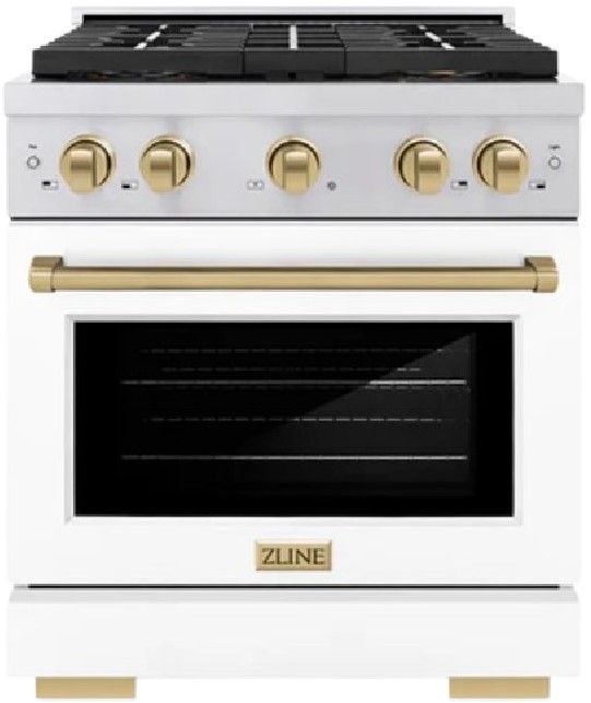 ZLINE Paramount 30" 4.2 cu. ft. Satin Stainless Steel with White Matte Door Paramount Dual Fuel Range with 4 Burner DuoPro™ Cooktop and Electric Convection Oven with Champagne Bronze Accents-0