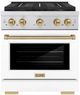 ZLINE Paramount 30" 4.2 cu. ft. Satin Stainless Steel with White Matte Door Paramount Dual Fuel Range with 4 Burner DuoPro™ Cooktop and Electric Convection Oven with Champagne Bronze Accents-0