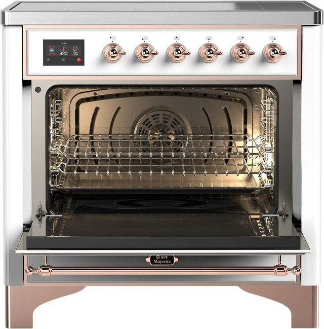 Ilve® Majestic III 36" White Pro Style Induction Range with Triple Glass Door and Copper Trim-1