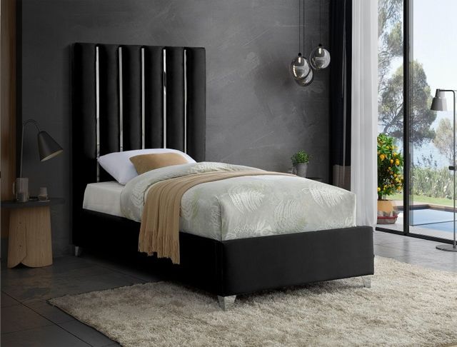 Meridian Furniture Enzo Black Velvet Twin Bed-1