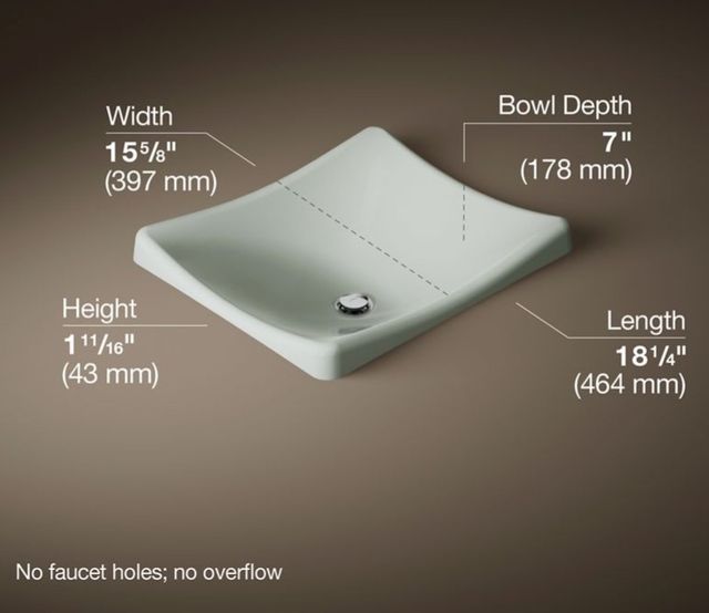 Kohler DemiLav® Sea Salt 18.25" Rectangular Vessel Bathroom Sink, No Overflow-3
