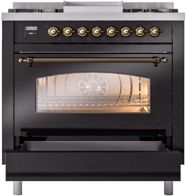 Ilve® Nostalgie II Series 36" Glossy Black Pro Style Dual Fuel Range-3
