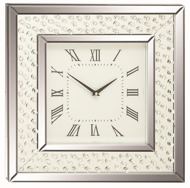 Deco Marche Silver Mirrored Floating Crystals Wall Clock-0