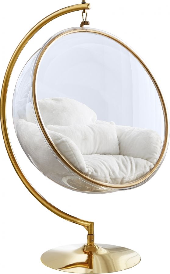 Meridian Furniture Luna White Faux Fur Acrylic Swing Accent Chair-0