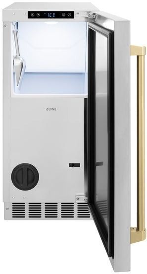 ZLINE Autograph Edition 15" Stainless Steel Touchstone Clear Cube Ice Maker with Champagne Bronze Handle-1