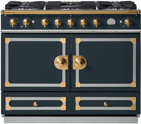 La Cornue CornuFé 110 43" Quintessential Teal Pro Style Dual Fuel Range with Brushed Brass Trim-0