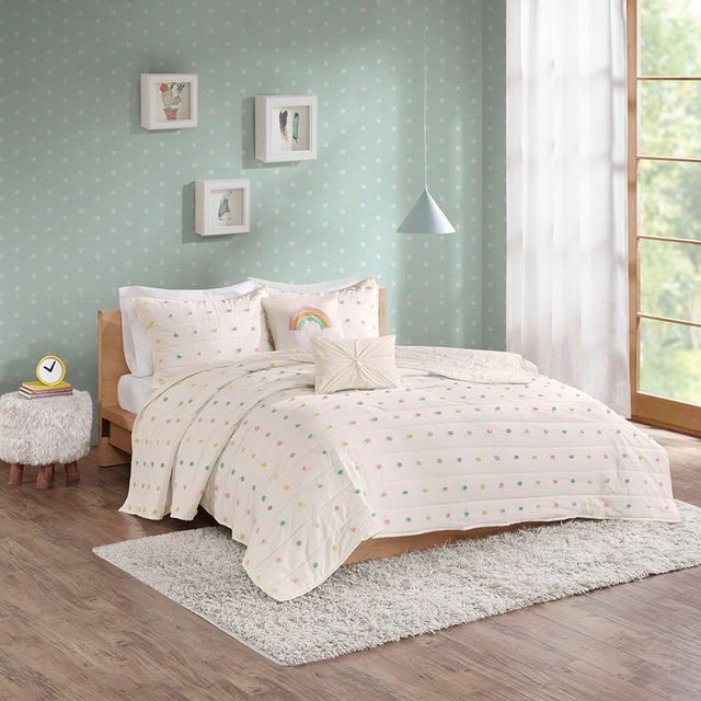 Olliix by Clean Urban Habitat Kids Callie Multi-Colored Twin Cotton Jacquard Pom Pom Coverlet Set-2