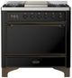 Ilve® Majestic III 36" Glossy Black Pro Style Dual Fuel Natural Gas Range with Solid Door and Burnished Trim-0