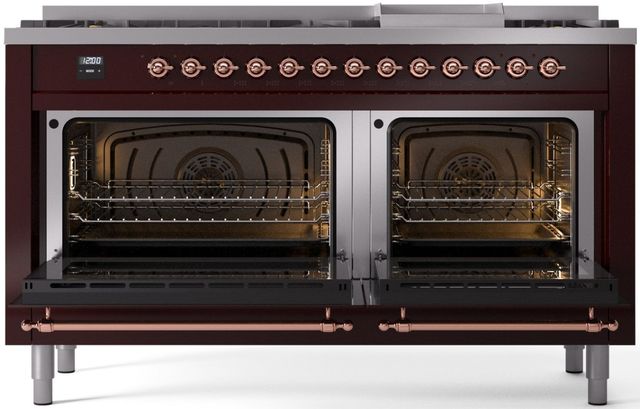 Ilve® Nostalgie II Series 60" Burgundy Pro Style Dual Fuel Range-1