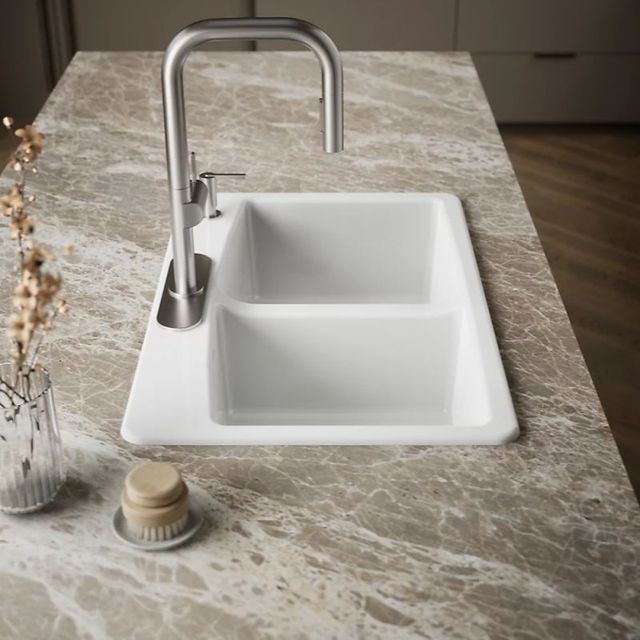 KOHLER® Brookfield™ White 33" 4-Faucet Hole Top-Mount Double-Bowl Kitchen Sink-3