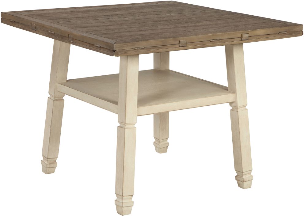 Signature Design by Ashley Bolanburg Weathered Gray Round Drop Leaf Counter Height Dining Table with Antique White Legs Farnham s Furniture Galleries Casper Wyoming