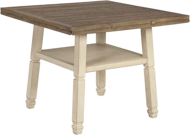 Signature Design by Ashley® Bolanburg Weathered Gray Round Drop Leaf Counter Height Dining Table with Antique White Legs-1