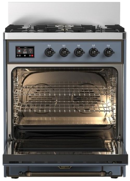 Ilve® Majestic III 30" Blue Gray Pro Style Dual Fuel Natural Gas Range with 5 Black Brass Burners and Burnished Trim-1