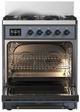 Ilve® Majestic III 30" Blue Gray Pro Style Dual Fuel Natural Gas Range with 5 Black Brass Burners and Burnished Trim-1