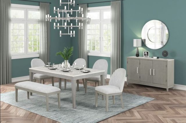 New Classic® Home Furnishings Essence White Marble Table Top with Gray Base-2