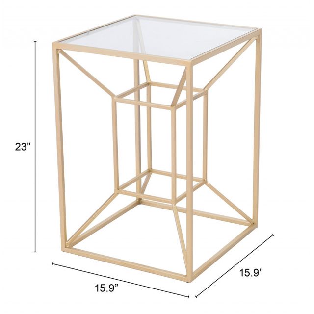 Zuo® Modern Canyon Clear Glass Side Table with Gold Frame-3