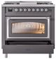 Ilve® Nostalgie II Noblesse 36'' Graphite Matte Pro Style Dual Fuel Range with Chrome Trim-3