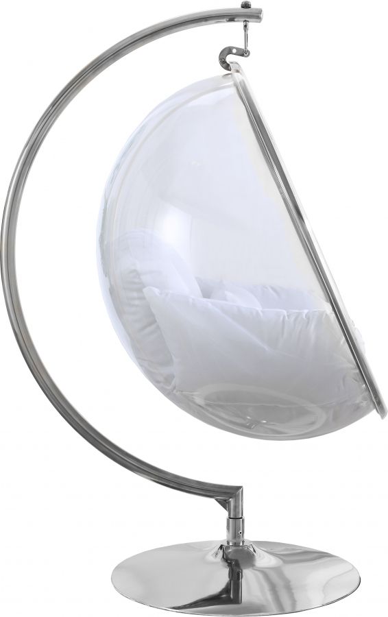 Meridian Furniture Luna White/Chrome Durable Fabric Acrylic Swing Chair-2