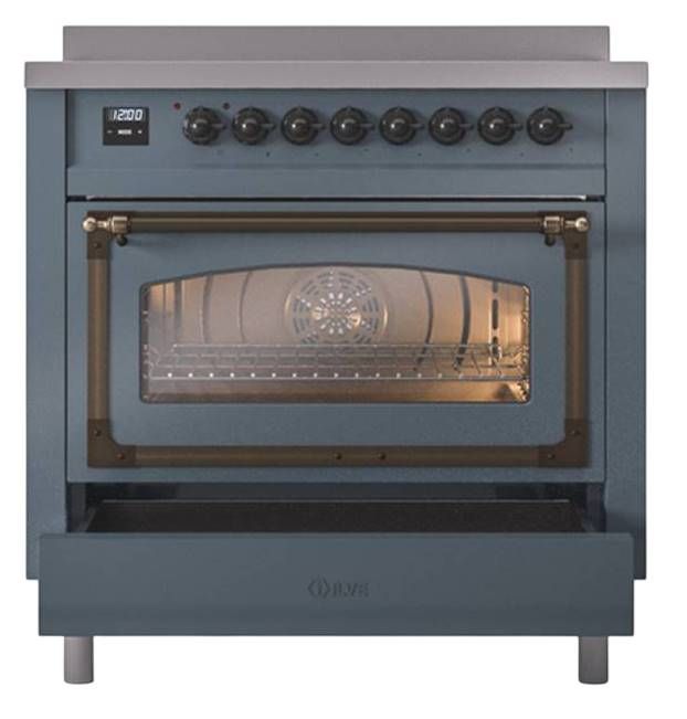 Ilve® Nostalgie II Noblesse 36'' Blue Gray Pro Style Induction Range with Burnished Trim-3
