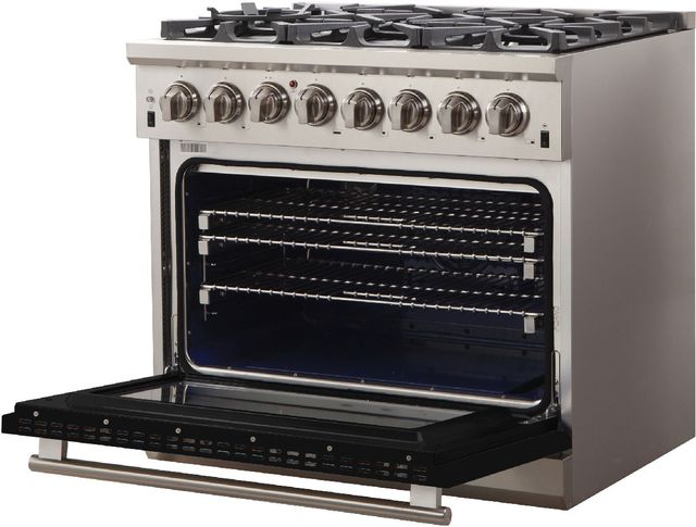 FORNO® Capriasca 36" Stainless Steel Pro Style Dual Fuel Range with Black Door-3