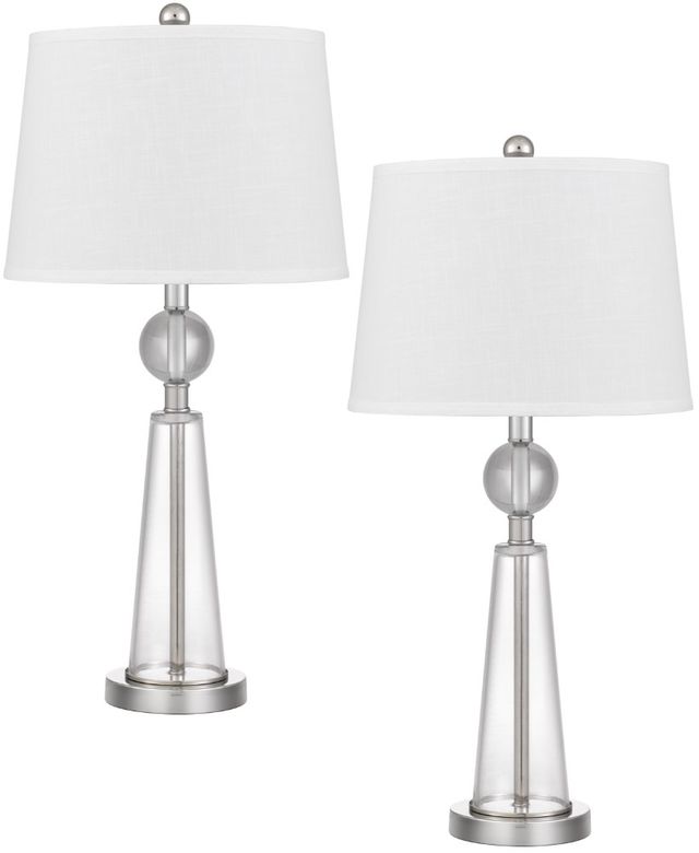 Cal® Lighting & Accessories Reverse Torch 2-Piece Brushed Steel Table Lamp Set-0