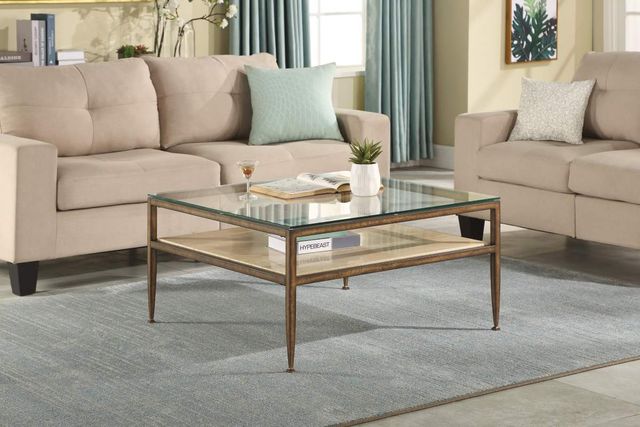 Flexsteel® Venice Glass Top Square Coffee Table with Bronze Tapered Legs-2