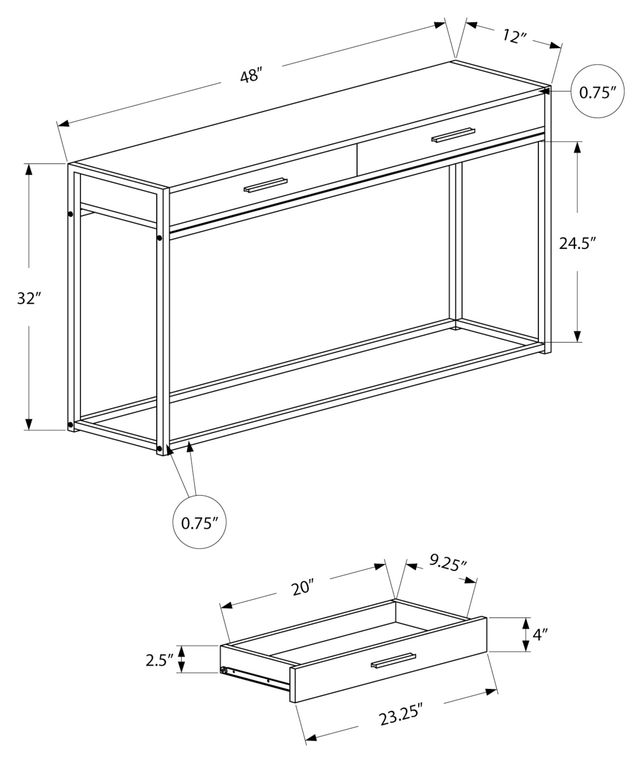 Monarch Specialties Inc. Black 48"L Two Drawers Metal Hall Console Table-3