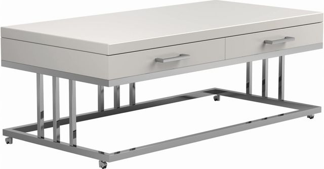 Coaster® Dalya Glossy White Two Drawers Rectangular Coffee Table with Chrome Base-3