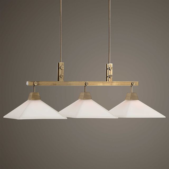 Uttermost® Brookdale Aged Brass Industrial 3-Light Linear Chandelier-5