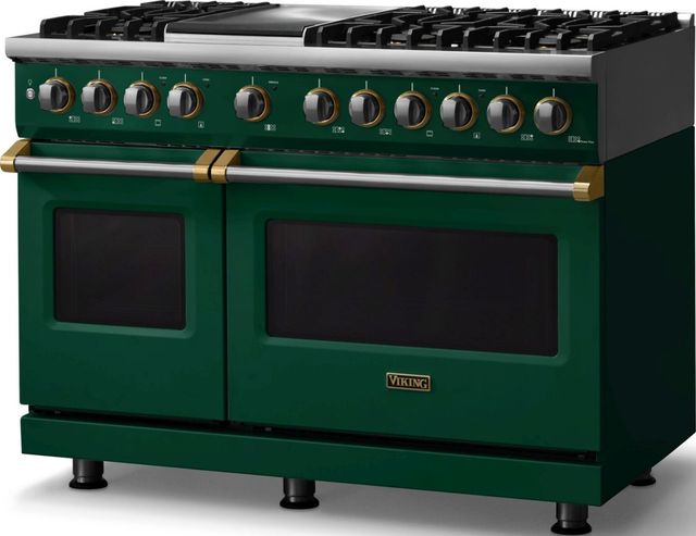 Viking® 5 Series 48" Ivy Pro Style Dual Fuel (NG) Range with Brushed Brass Trim-3