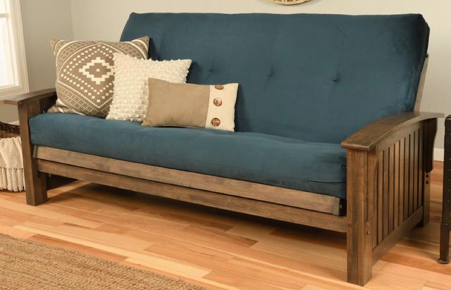 Kodiak Furniture Washington Suede Navy/Rustic Walnut Full Futon with Mattress-1