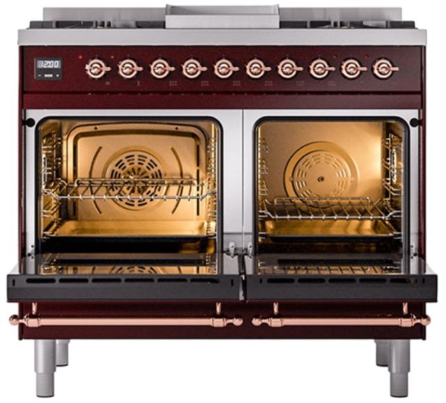 Ilve® Nostalgie II Noblesse 40'' Burgundy Pro Style Dual Fuel Range with Copper Trim-1