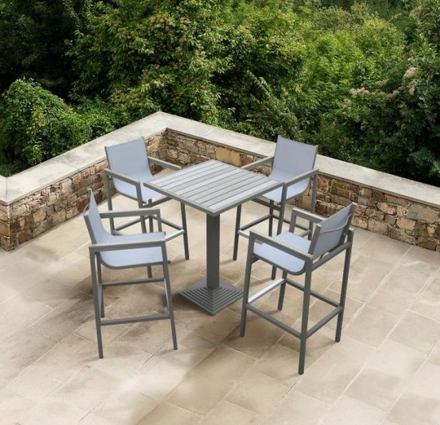 Armen Living Marina Gray/White Aluminum/Textilene Outdoor Bar Stool-2
