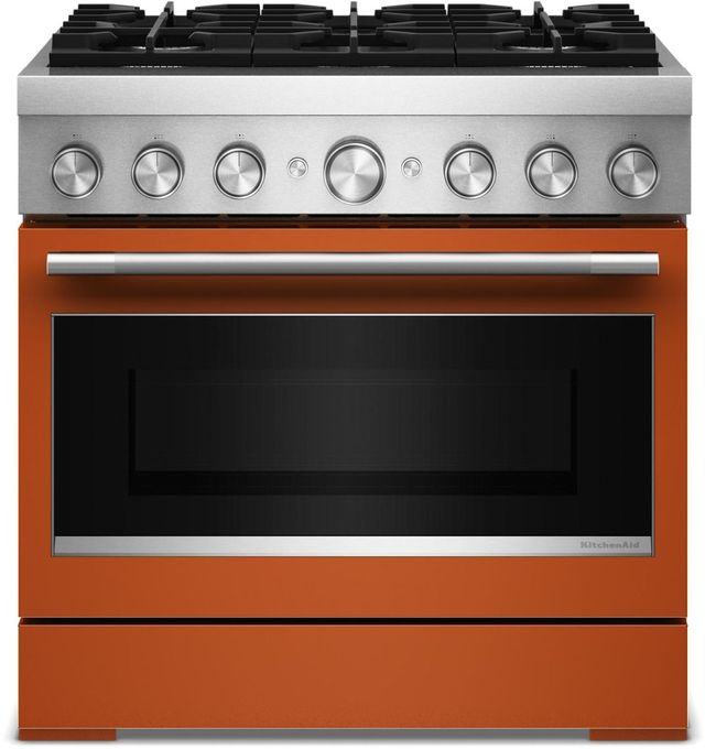 KitchenAid® 36" Scorched Orange 6 Burner Pro Style Dual Fuel Range with No Preheat Air Fry Mode -0