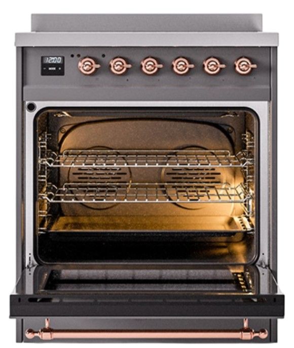 Ilve® Nostalgie II Noblesse 30'' Graphite Matte Pro Style Induction Range with Copper Trim-1