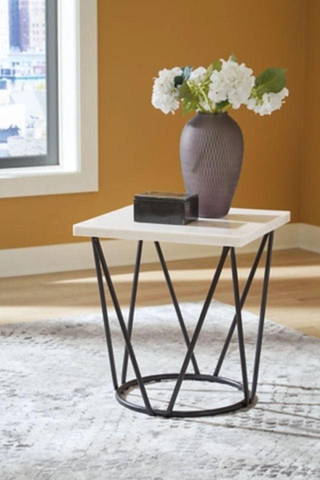 Signature Design by Ashley® Vancent White End Table with Black Metal Base -4
