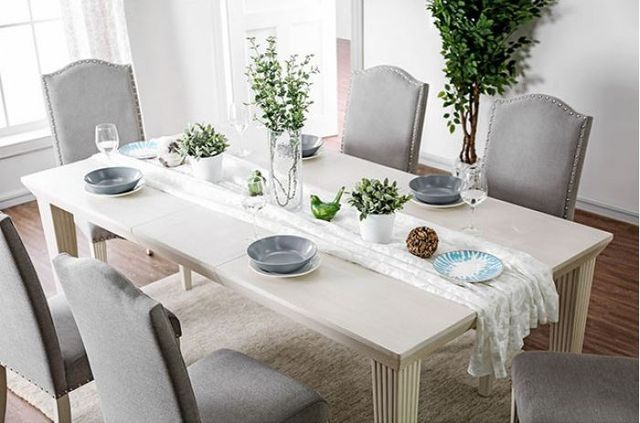 Furniture of America® Daniella 7-Piece Antique White Dining Table Set with Gray Side Chair -1