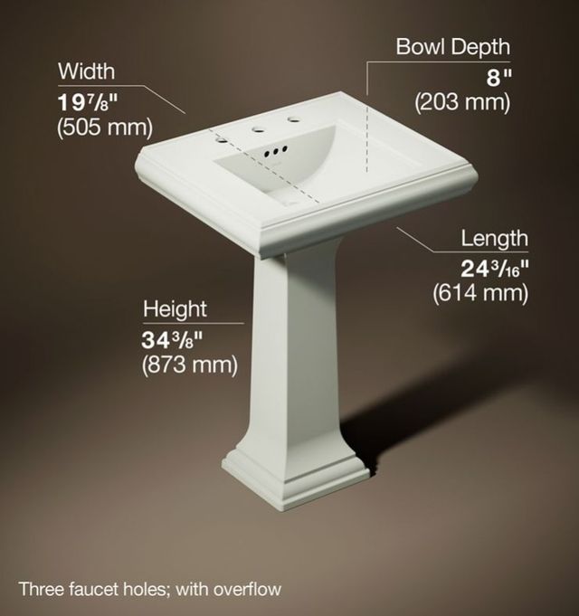 Kohler Memoirs® Classic Dune 24.25" x 20" 3-Holes Rectangular Pedestal Bathroom Sink-3