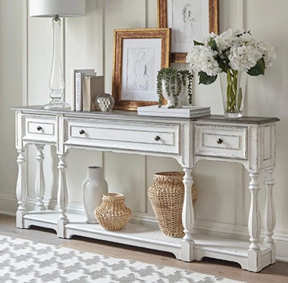 Liberty Furniture Magnolia Manor Weathered Bark 72'' Console Table with Antique White-1