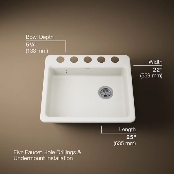 KOHLER® Riverby® Biscuit 25" Undermount Single-Bowl Kitchen Sink-2