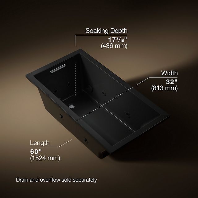 KOHLER® Underscore® Black 60" x 32" Drop-In Heated Whirlpool Bath-2