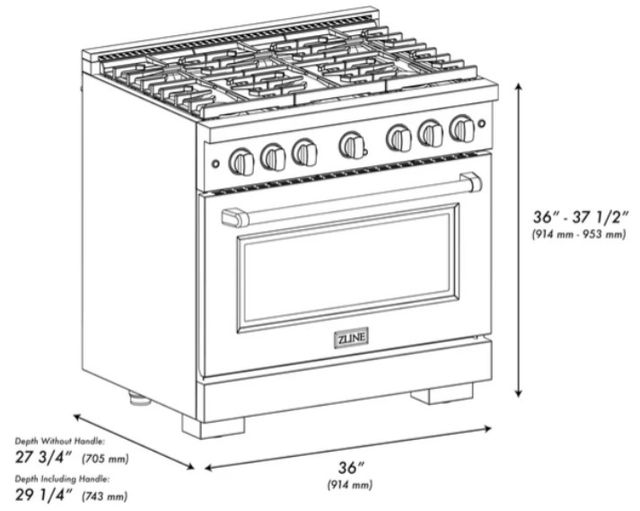 ZLINE Autograph Edition 36" Stainless Steel Pro Style Gas Range with 6 Burner Cooktop and Matte Black Accents-2