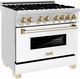 ZLINE Autograph Edition 36" Stainless Steel Pro Style Dual Fuel Range with White Matte Door and Polished Gold Accents-4